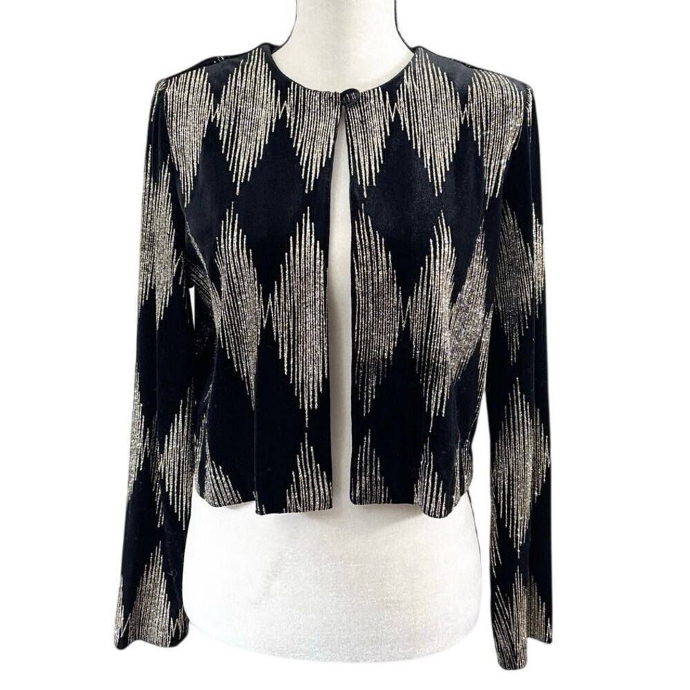 VTG Y2K Studio C Jacket Womens Black Velvet Gold Glitter Jacket - Size 12